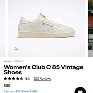 Reebok Women's Club C 85 Vintage Sneakers - Cream with Green Accents